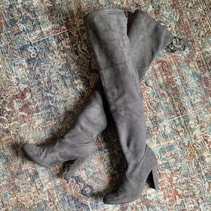Steve Madden Over the Knee Heeled Boots Grey Suede
